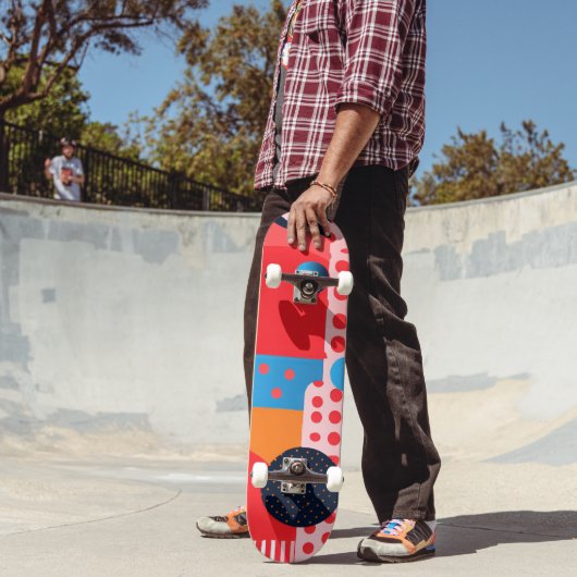 Levendig gekleurde achtergrond met cirkels en vorm persoonlijk skateboard (Buiten 2)