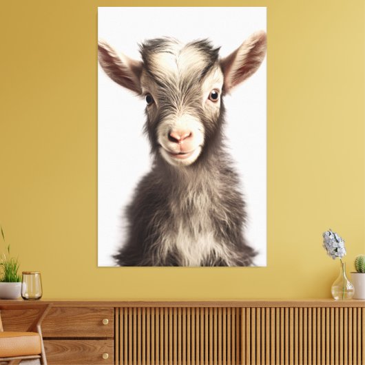 Levendig gekleurde authentieke Baby Goat Full Port Canvas Afdruk (Insitu (Woonkamer))