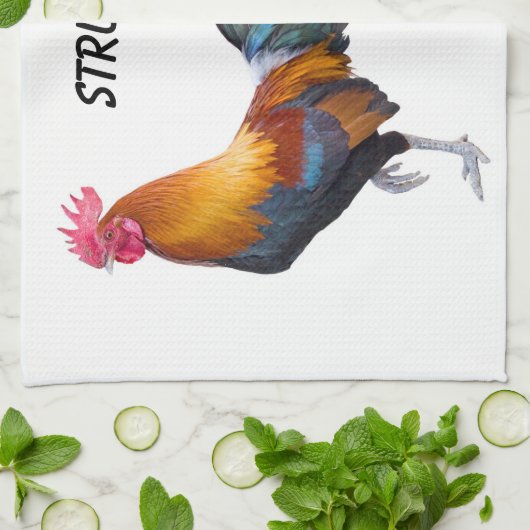 Levendig gekleurde haan "strutting it's stuff" theedoek (Gevouwen)