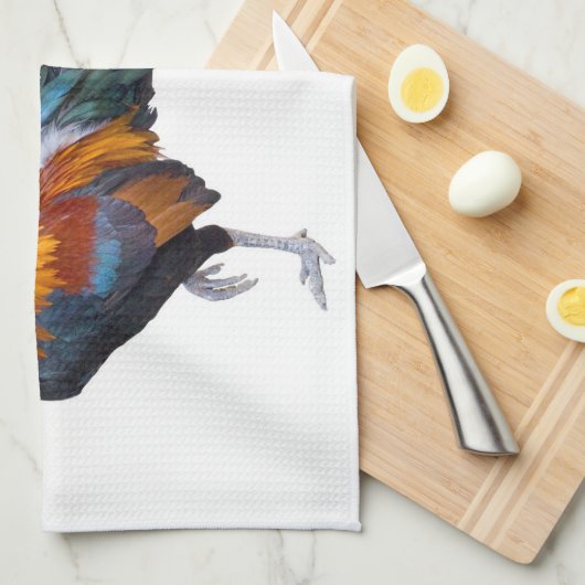 Levendig gekleurde haan "strutting it's stuff" theedoek (Quarter Fold)