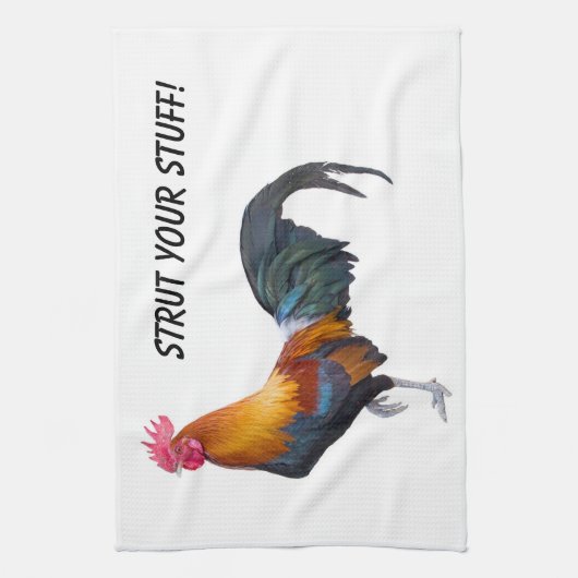 Levendig gekleurde haan "strutting it's stuff" theedoek (Verticaal)