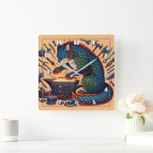 Levendig Gekleurde Kat Forging Tools in Workshop Vierkante Klok