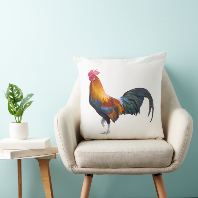 , levendig gekleurde rustieke boerderij haan kussen (Stoel)