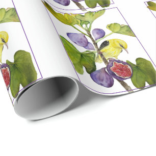 Levendig Gele Vogel met Paarse Vijgen Aquarel Cadeaupapier