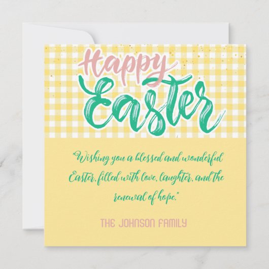 Levendig Gelukkig Pasen in een Gele achtergrondkaa (Achterkant)