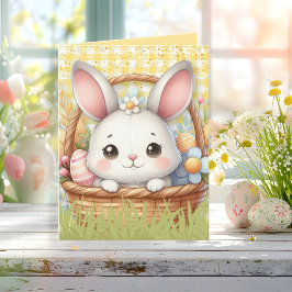 Levendig Gelukkig Pasen in een Gele achtergrondkaa Notitiekaartje