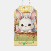 Levendig Gelukkig Pasen op een Gele achtergrond Cadeaulabel (Voorkant)