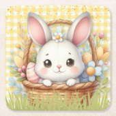 Levendig Gelukkig Pasen op een Gele achtergrond Kartonnen Onderzetters (Voorkant)