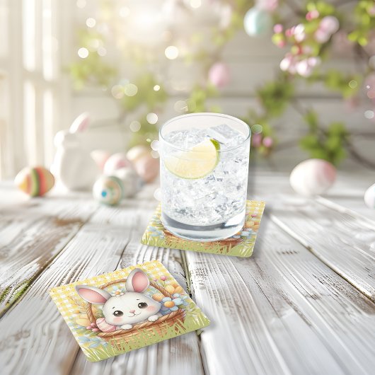 Levendig Gelukkig Pasen op een Gele achtergrond Kartonnen Onderzetters