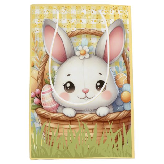 Levendig Gelukkig Pasen op een Gele achtergrond Medium Cadeauzakje (Voorkant)