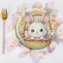 Levendig Gelukkig Pasen op een Gele achtergrond Papieren Bordje