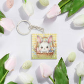 Levendig Gelukkig Pasen op een Gele achtergrond Sleutelhanger