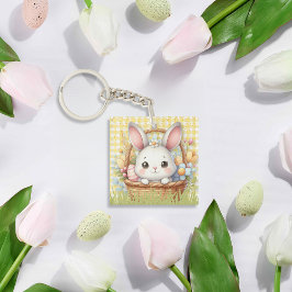 Levendig Gelukkig Pasen op een Gele achtergrond Sleutelhanger
