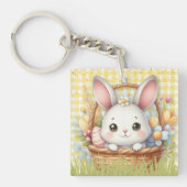 Levendig Gelukkig Pasen op een Gele achtergrond Sleutelhanger (voorkant)