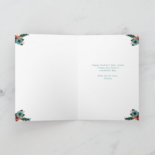 Levendig | Gelukkige Moederdag Teal Bloemen en Fot Kaart (Binnen)