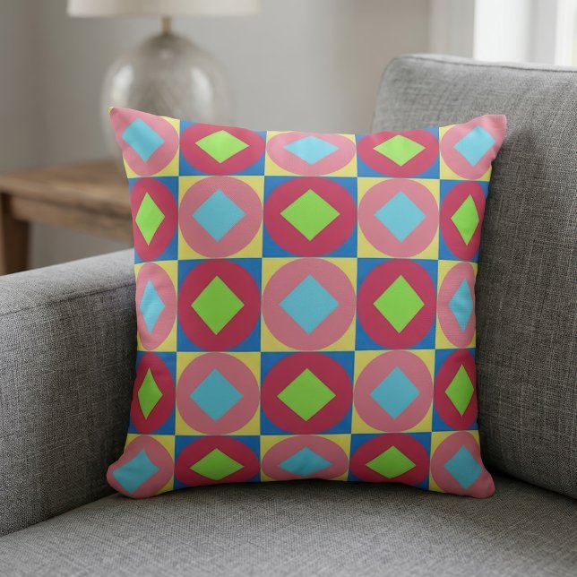 Levendig Geometrisch Abstract Psychedelisch Patroo Kussen (Vibrant Geometric Abstract Psychedelic Pattern. Throw Pillow)
