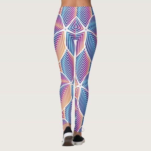 Levendig geometrisch bloemenpatroon leggings (Achterkant)