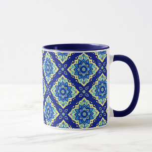 Levendig geometrisch bloemenpatroon mok