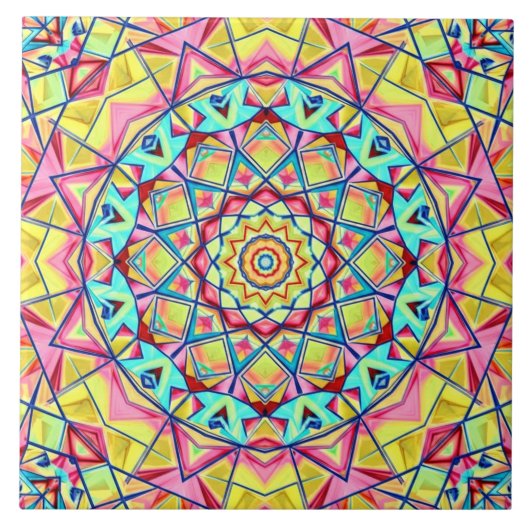 Levendig geometrisch caleidoscooppatroon tegeltje (Voorkant)