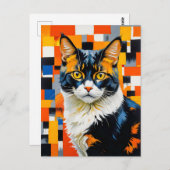 Levendig geometrisch kattenschilderij briefkaart (Voorkant / Achterkant)