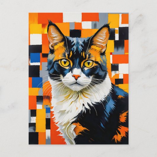 Levendig geometrisch kattenschilderij briefkaart (Voorkant)