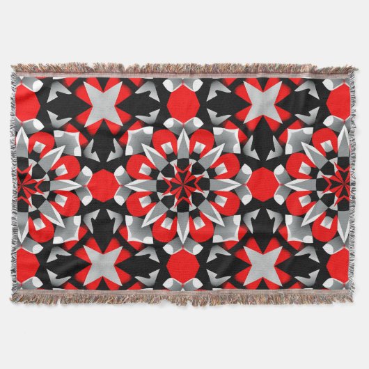 Levendig geometrisch mandala-ontwerp met rood, zwa deken (Voorkant)