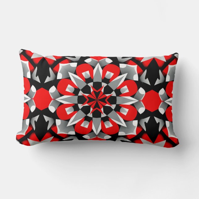 Levendig geometrisch mandala-ontwerp met rood, zwa kussen (Voorkant)