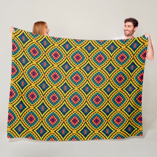 Levendig geometrisch mozaïekpatroon fleece deken (In situ)