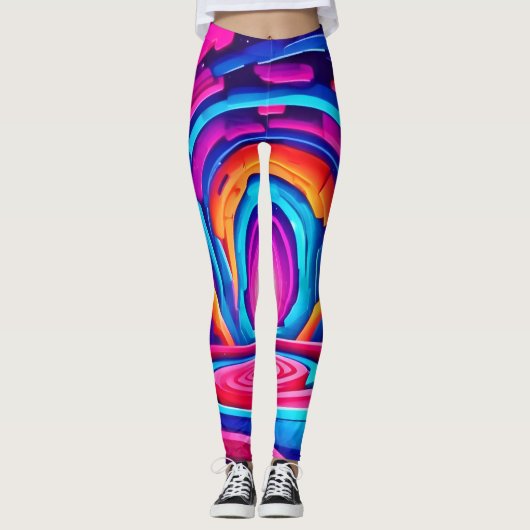 Levendig geometrisch neon kunst tunnel ontwerp leggings (Voorkant)