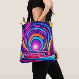 Levendig geometrisch ontwerp van de Neon Art Tunne Tote Bag