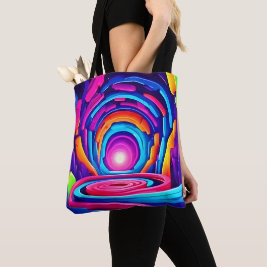 Levendig geometrisch ontwerp van de Neon Art Tunne Tote Bag (Dichtbij)