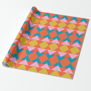Levendig geometrisch patroon Modern Oranje blauw Cadeaupapier