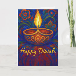 Levendig geschilderde Diya Happy Diwali Groet Kaart