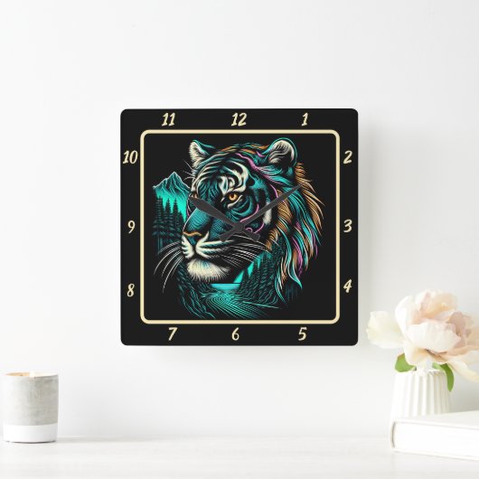 Levendig gestreept tijgerzicht vierkante klok (Huis)