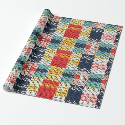 Levendig Geweven Plakken - Retro Boho Geruit Patro Cadeaupapier (Uitgerold)