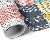 Levendig Geweven Plakken - Retro Boho Geruit Patro Cadeaupapier (Rol Hoek)