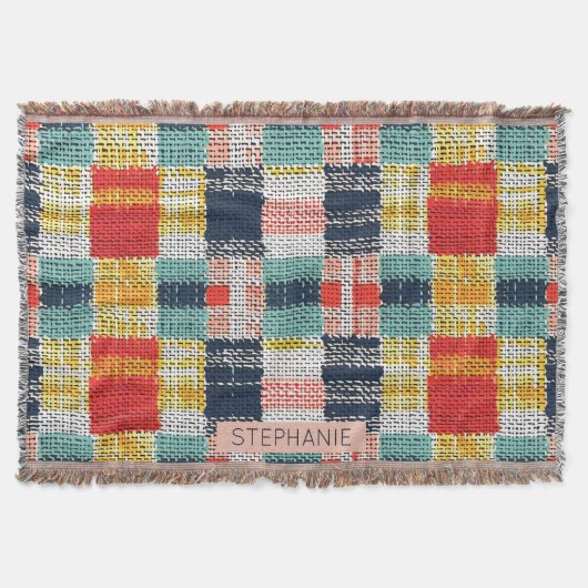 Levendig Geweven Plakken - Retro Boho Geruit Patro Deken (Voorkant)
