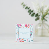 Levendig Girly Roze Bloemen Patroon op Mint Vierkante Visitekaartje (Staand voorkant)