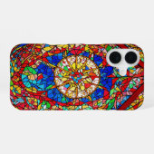 Levendig Glas in lood Abstracte kunst iPhone 16 Hoesje (Achterkant horizontaal)