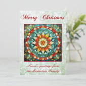 Levendig Glas in lood Bloemen Mandala Groene Glitt Feestdagenkaart (Staand voorkant)