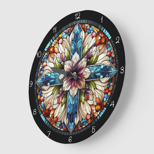 Levendig Glas in lood Bloemenkruis Grote Klok (Hoek)