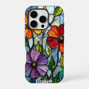 Levendig Glas in lood Bloemenmozaïek iPhone 16 Pro Hoesje