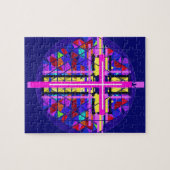 Levendig Glas in lood Christelijk kruis. Legpuzzel (Horizontaal)