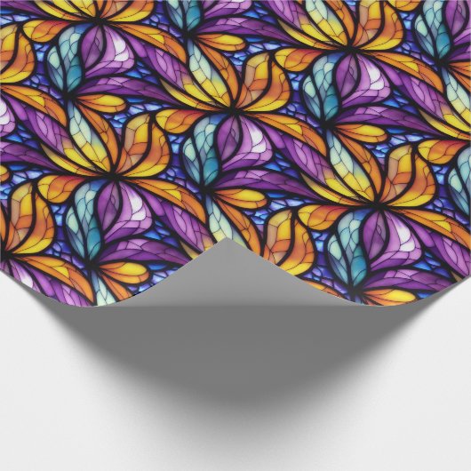 Levendig Glas in lood Floral: kleurrijk design Cadeaupapier (Hoek)