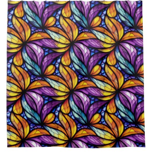 Levendig Glas in lood Floral: kleurrijk design Douchegordijn (Voorkant)