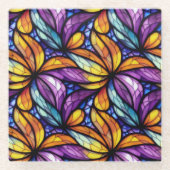 Levendig Glas in lood Floral: kleurrijk design Glazen Onderzetter (Voorkant)