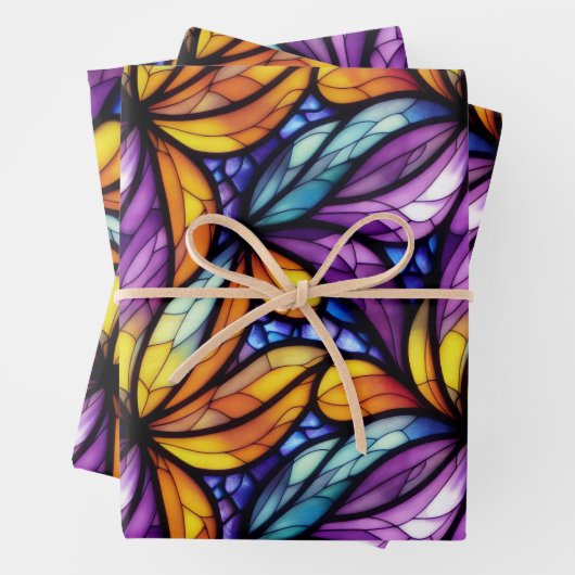 Levendig Glas in lood Floral: kleurrijk design Inpakpapier Vel (In situ)