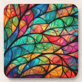 Levendig Glas in lood gebladerte harde kunststof Bier Onderzetter (Voorkant)