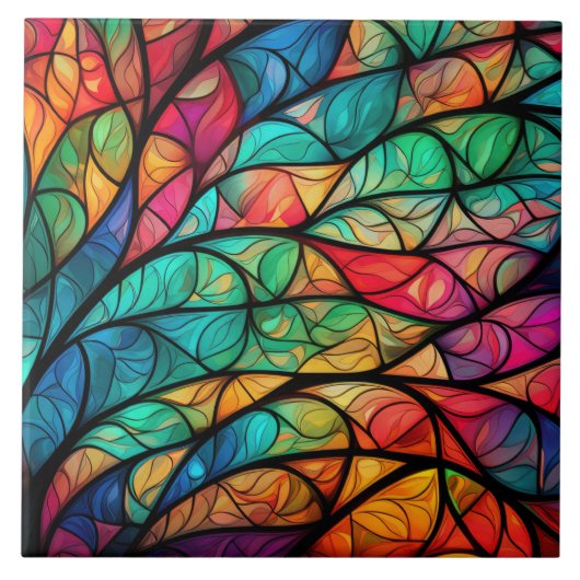 Levendig Glas in lood gebladerte Keramische Tegel Tegeltje (Voorkant)