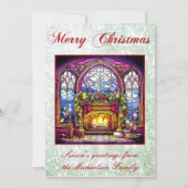 Levendig Glas in lood Gezellige open haard Groene  Feestdagenkaart (Voorkant)